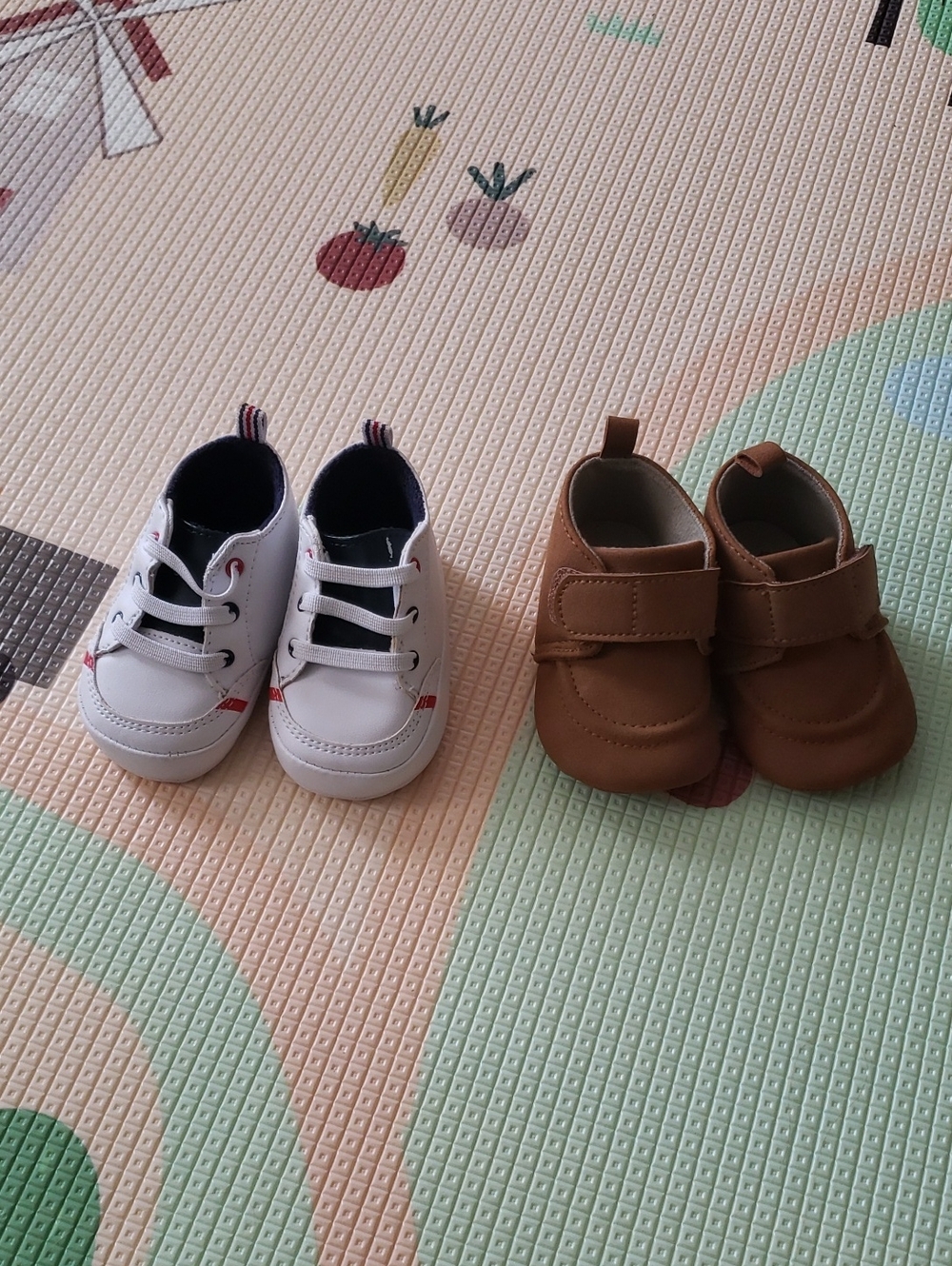 Baby Shoes — White Lace-Up Sneakers & Brown Hook-and-Loop Booties